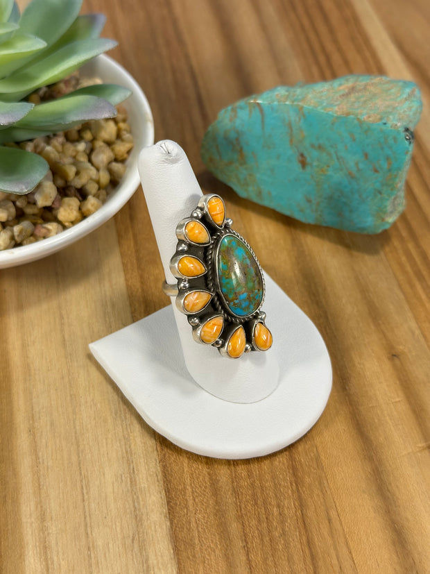 turquoise and Spiny Half Cluster Ring