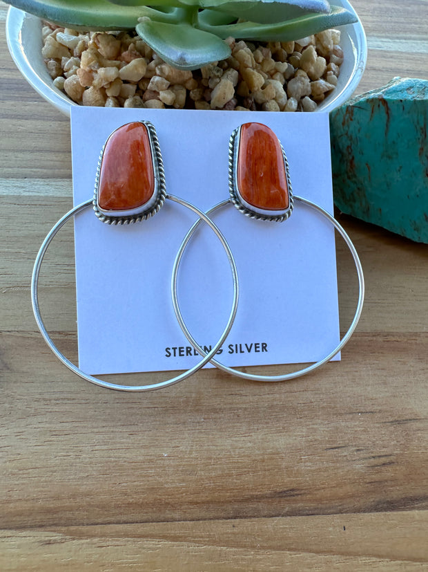 Orange Spiny Hoop Earrings