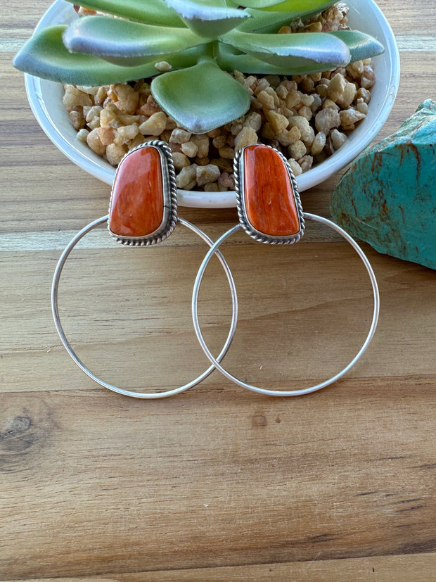 Orange Spiny Hoop Earrings