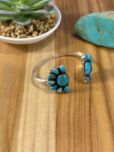 Kingman Turquoise half Cluster open Cuff