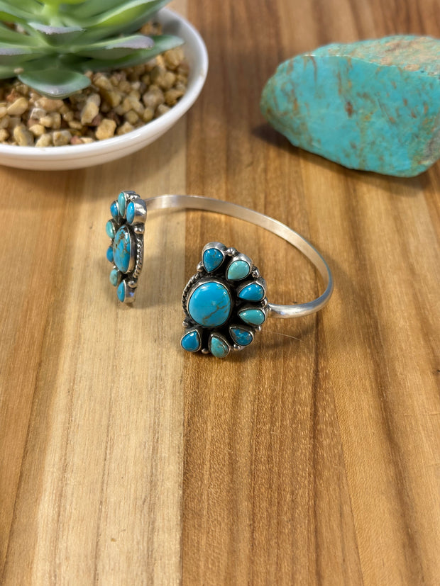 Kingman Turquoise half Cluster open Cuff