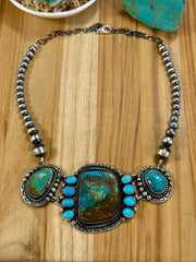 Sterling Pearl and Royston Cluster Necklace