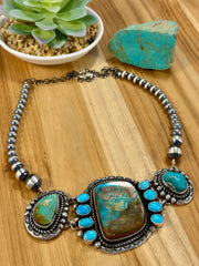 Sterling Pearl and Royston Cluster Necklace