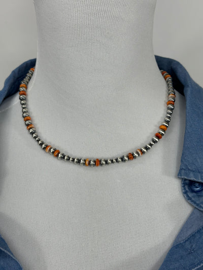 Orange Spiny & Pearl Necklace