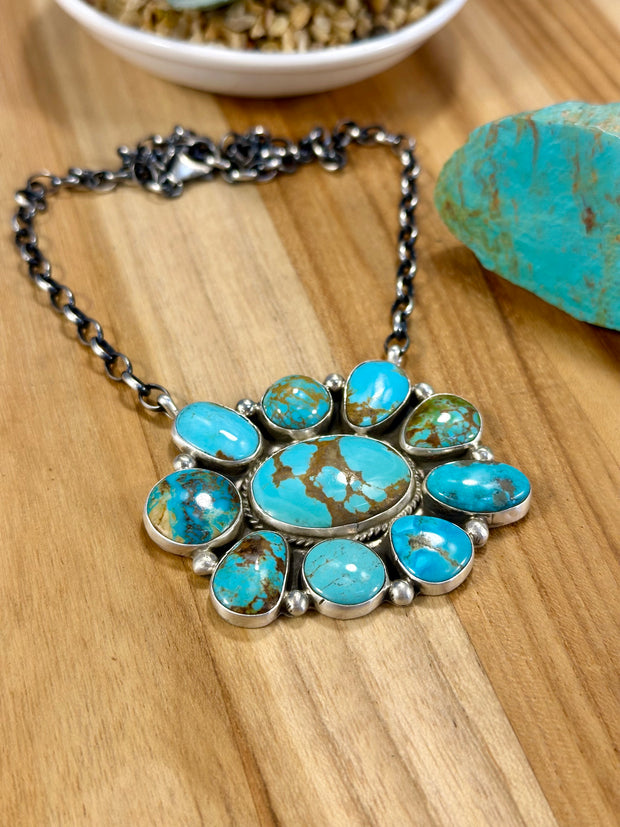 Kingman Turquoise Cluster Necklace