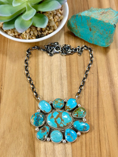 Kingman Turquoise Cluster Necklace