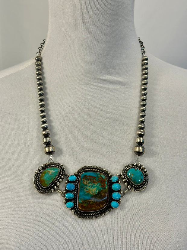 Sterling Pearl and Royston Cluster Necklace