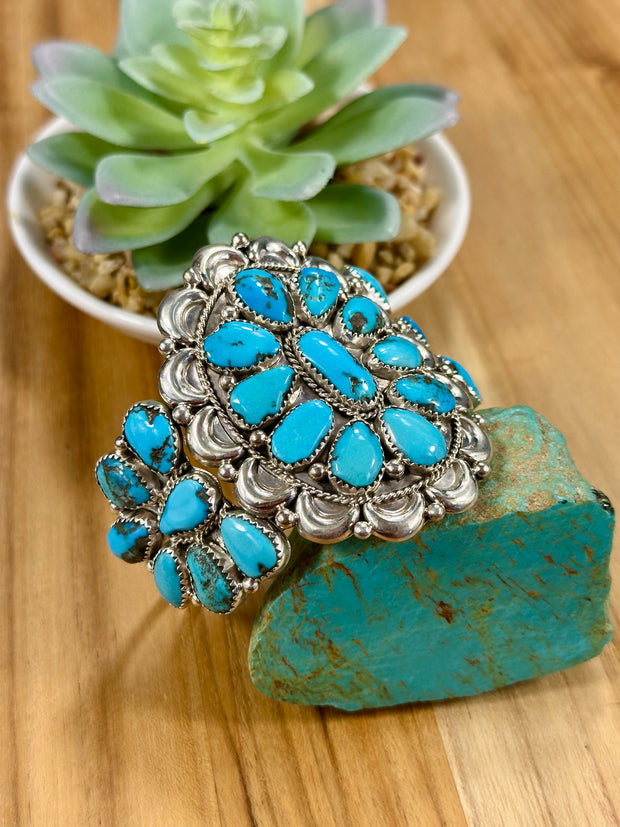 Sleeping Beauty Flower Cluster & Sterling Silver Cuff