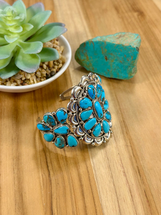 Sleeping Beauty Flower Cluster & Sterling Silver Cuff