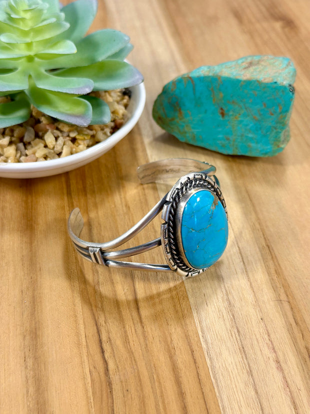 Oval Kingman Turquoise & Sterling Silver Cuff