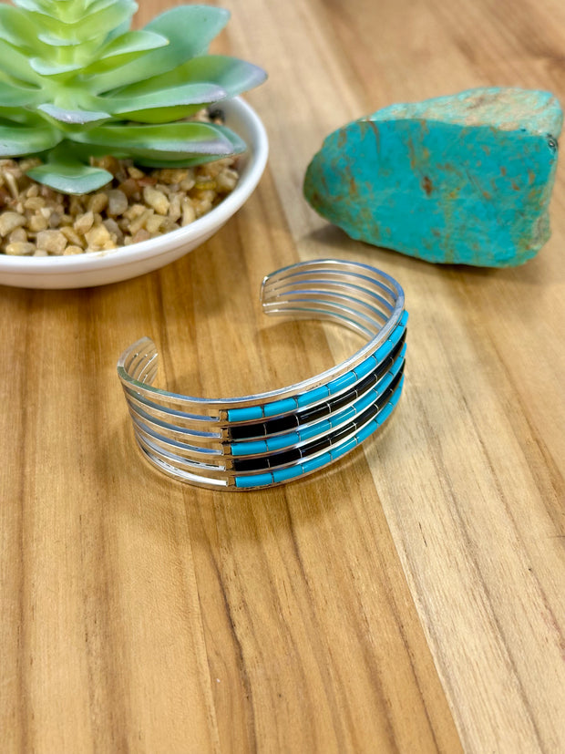 Kingman Turquoise & Black Onyx inlay Cuff