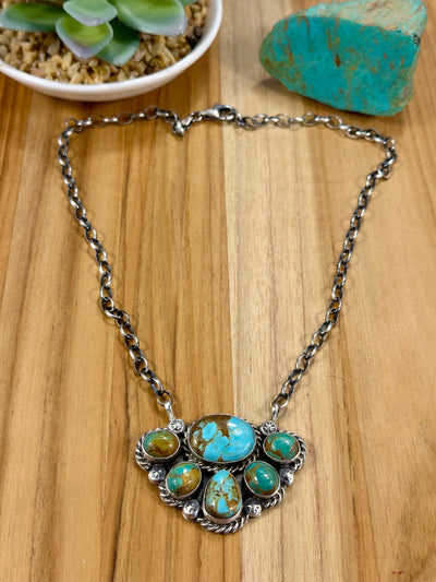 Kingman Turquoise Cluster Sterling Necklace