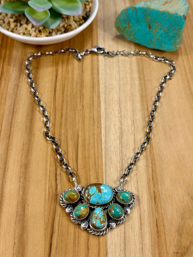 Kingman Turquoise Cluster Sterling Necklace