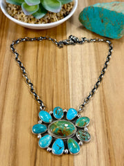 Kingman Flower Cluster Pendant Necklace