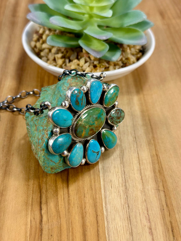 Kingman Flower Cluster Pendant Necklace