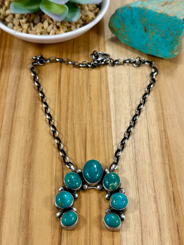 Kingman Turquoise Cluster Pendant Necklace