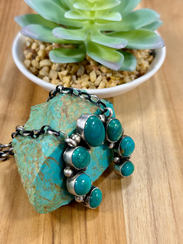 Kingman Turquoise Cluster Pendant Necklace