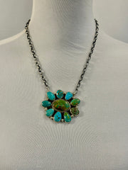 Kingman Flower Cluster Pendant Necklace