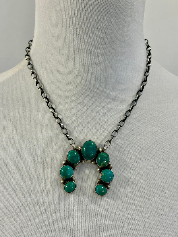 Kingman Turquoise Cluster Pendant Necklace