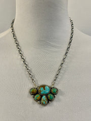Kingman Turquoise Cluster Sterling Necklace