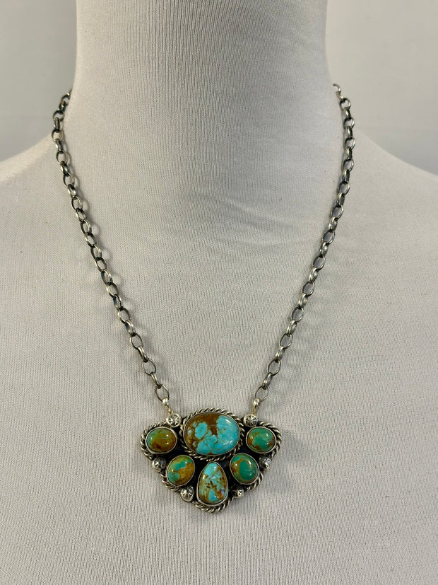 Kingman Turquoise Cluster Sterling Necklace