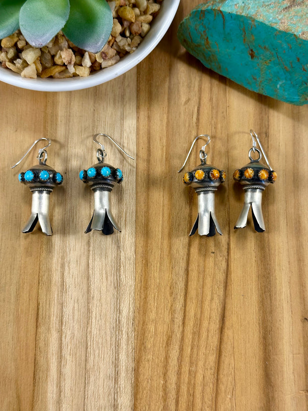 Kingman & Orange Spiny Sterling Blossom Earrings