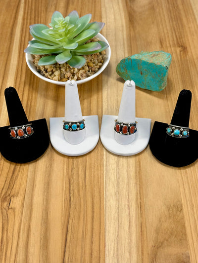 Kingman Turquoise & Coral Sterling Silver Rings