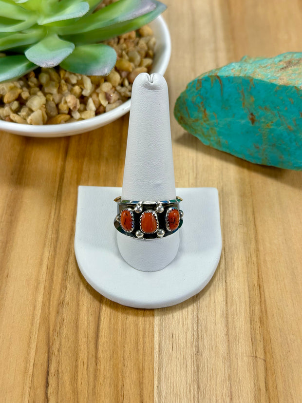 Kingman Turquoise & Coral Sterling Silver Rings