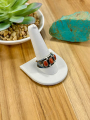 Kingman Turquoise & Coral Sterling Silver Rings