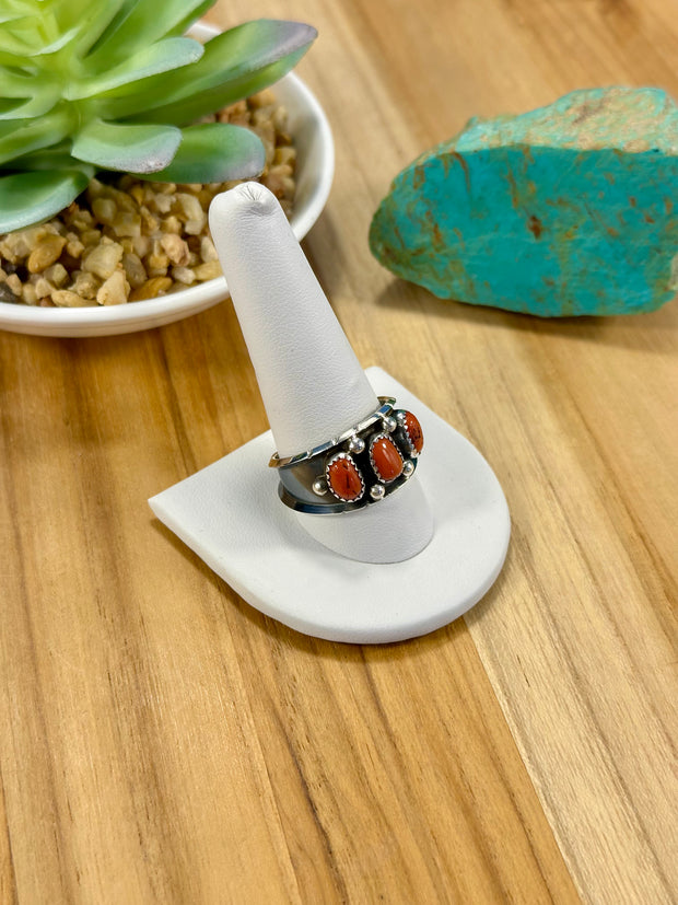 Kingman Turquoise & Coral Sterling Silver Rings