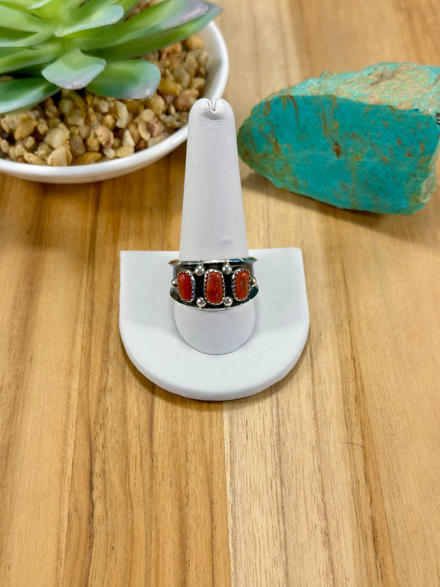 Kingman Turquoise & Coral Sterling Silver Rings