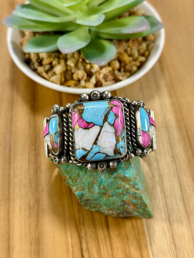 Square Cotton Candy & Sterling Silver Cuff