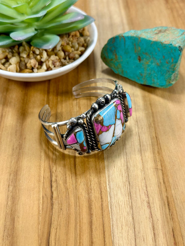 Square Cotton Candy & Sterling Silver Cuff