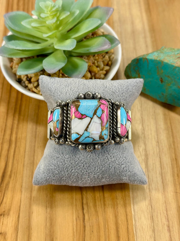 Square Cotton Candy & Sterling Silver Cuff