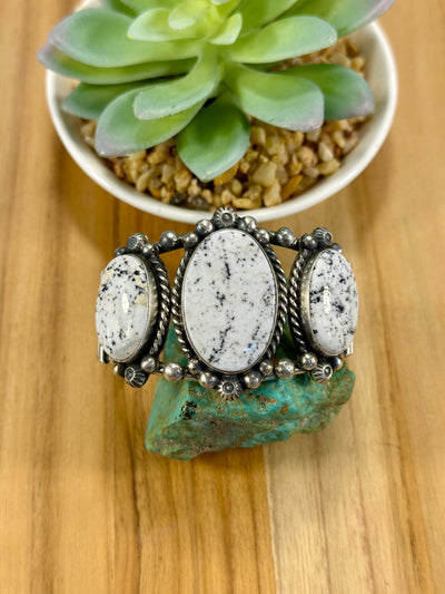 White Buffalo Sterling Silver 3 stone Cuff