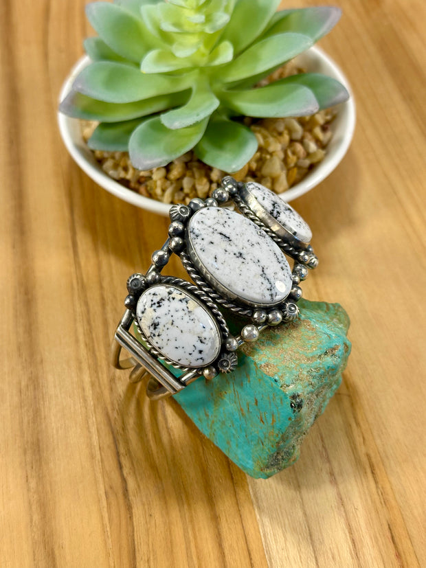 White Buffalo Sterling Silver 3 stone Cuff