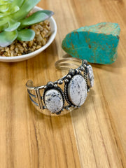 White Buffalo Sterling Silver 3 stone Cuff