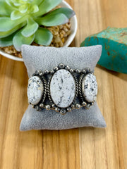 White Buffalo Sterling Silver 3 stone Cuff