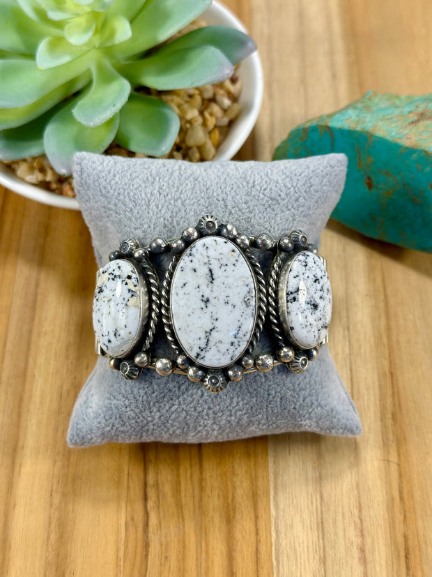 White Buffalo Sterling Silver 3 stone Cuff