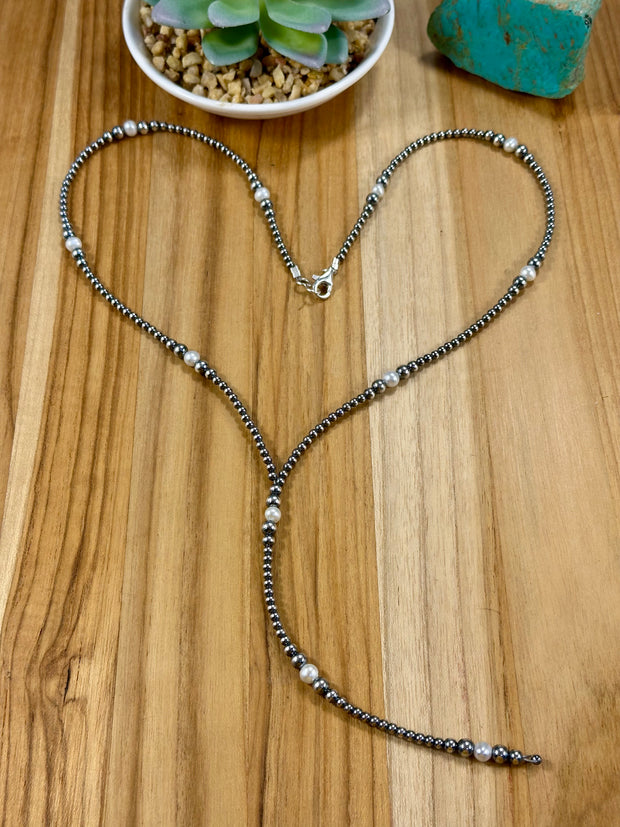 Fresh Water Pearl & Sterling Silver Pearl Y - Necklace