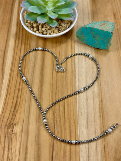 Fresh Water Pearl & Sterling Silver Pearl Y - Necklace