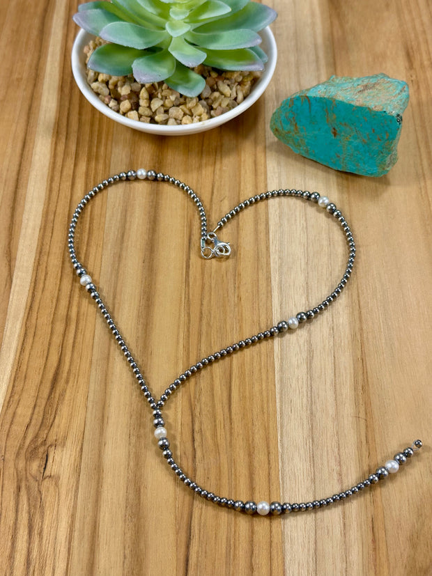 Fresh Water Pearl & Sterling Silver Pearl Y - Necklace