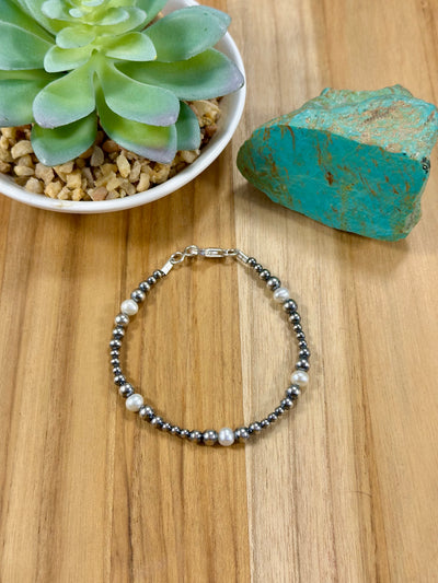 Fresh Water Pearl & Sterling Silver Pearl Bracelet