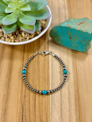 Kingman Turquoise & Sterling Silver Pearl Bracelet