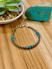 Kingman Turquoise & Sterling Silver Pearl Bracelet