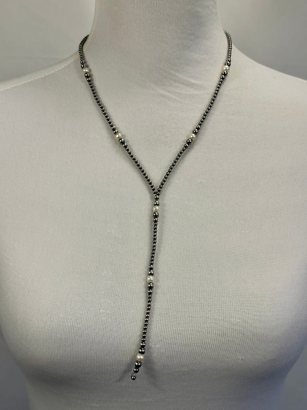 Fresh Water Pearl & Sterling Silver Pearl Y - Necklace