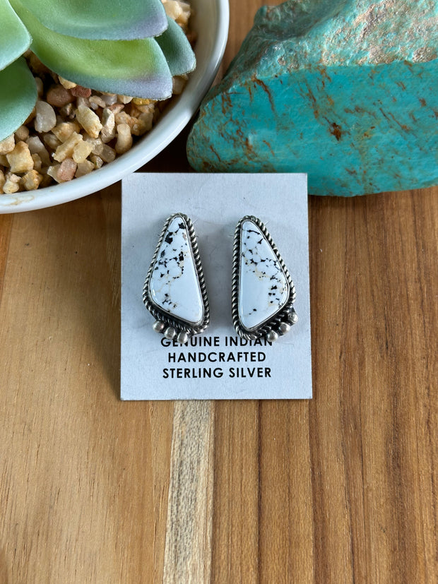 White Buffalo Stone Triangle Earring