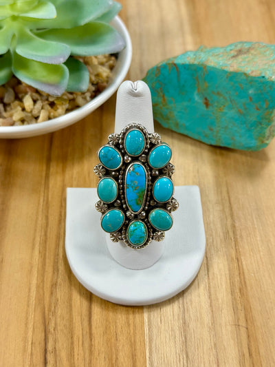 Kingman Turquoise Flower Cluster Ring