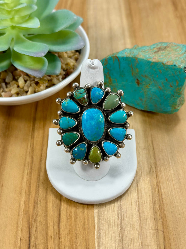 Kingman Turquoise Flower Cluster Ring
