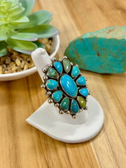 Kingman Turquoise Flower Cluster Ring